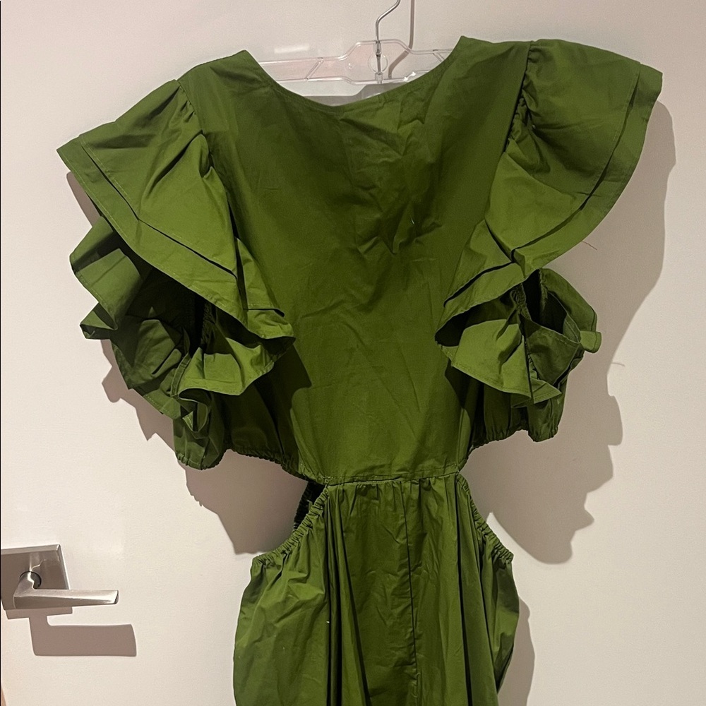 A New Day Olive Green Maxi side cut out Dress with Ruffle Sleeves - Picture 7 of 7